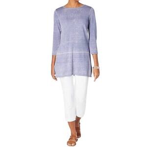 PURE JILL J.JILL Lt Blue Ash Linen Blend Knit Tunic LARGE PETITE Coastal Beach